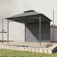 Outsunny 10' x 10' Patio Gazebo, Double Roof Outdoor Gazebo Canopy Shelter with Storage, Hook, Metal Frame, Dark Grey(m-3)