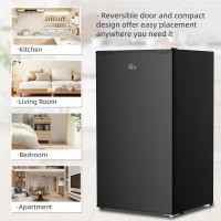 HOMCOM 3.2 Cu.Ft Mini Fridge with Freezer, Compact Refrigerator with Adjustable Thermostat, Shelf and Single Reversible Door for Bedroom, Dorm, Home Office, Energy Efficient, Black(m-9)