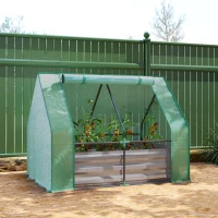 Outsunny 4 x 3ft Raised Garden Bed with Mini Greenhouse, Galvanized Raised Garden Bed with Cover, Green and Dark Gray(m-10)