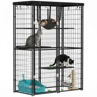 PawHut Metal Cat Cage with Waterproof Cover, 4 Platforms, Hammock, Washable Cushions for 1-3 Kittens, 46.5" x 22" x 62", Black(m-9)