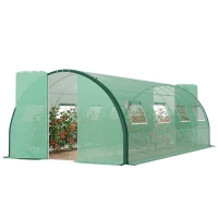 Outsunny Tunnel Greenhouse Walk-in Plant Warm House with 2 Hinged Doors, 8 Mesh Windows, 20' x 10' x 6.6', Green(m-1)