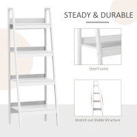 HOMCOM Set of 2, 4 Tier Ladder Shelf Bookcase, Multi-Use Display Rack, Storage Shelving Unit Display Stand, Flower Plant Stand, Home Office Furniture, White(m-4)