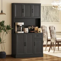 HOMCOM 71" Pantry Cabinet with Charging Station, Kitchen Storage Cabinet with Microwave Stand, Adjustable Shelves, Black(m-8)