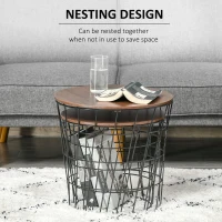 HOMCOM End Tables Set of 2, Nesting Tables with Storage, Round Accent Side Tables with Removable Top for Living Room,  Black/ Brown(m-4)