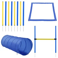 PawHut Dog Agility Starter Kit Pet Outdoor Exercise Training Set Tunnel 8 Weave Poles High Jumper(m-11)