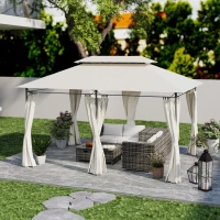 Outsunny 10' x 13' Double Roof Patio Gazebo, Outdoor Gazebo with Curtains, for Garden, Lawn, Backyard and Deck, Cream White(m-8)
