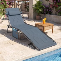 Outsunny Padded Folding Chaise Lounge Chair, Outdoor 6-Level Reclining Camping Tanning Chair with Headrest for Beach, Yard, Patio, Pool, Gray(m-2)