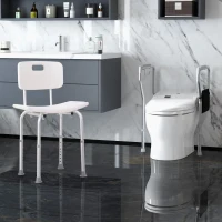 HOMCOM Shower Chair and Toilet Safety Rail Set, Height Adjustable Bath Chair, Width and Height Adjustable Toilet Rail, Assist Grab Bar for Seniors, Easy Installation(m-1)