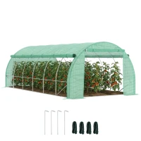 Outsunny Large Walk-in Greenhouse, 20'x10'x6.6' Tunnel Greenhouse with Zippered Door and 12 Roll-up Windows, Outdoor Green House for Garden Plant, Green(m-9)
