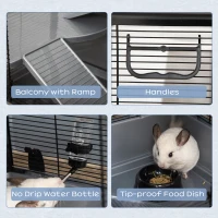 PawHut 3-tier Hamster Cage, Guinea Pig Cage with Accessories Food Dish Water Bottle, Ramps, 31.5"x19"x 23", Grey(m-6)