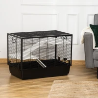PawHut Hamster Cage, 3-tier Guinea Pig Cage, Pet Play House for Chinchillas with Food Dish Water Bottle, Ramps, Ledges, 31.5", Black(m-10)