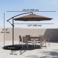 Outsunny 9.6ft Offset Patio Umbrella Garden Hanging Parasol Banana Cantilever Umbrella with Base, Crank, Coffee(m-3)