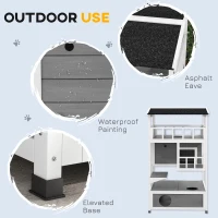 PawHut Wooden Outdoor Cat House with Asphalt Roof, Escape Doors, Condo, Jumping Platform, Light Gray(m-6)