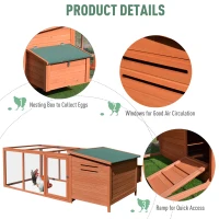 PawHut 88" Large Wooden Chicken Coop Outdoor Hen House Poultry Cage Pen Backyard with Run, Nesting Box, Waterproof Roof and Removable Tray, Natural(m-7)