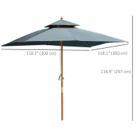Outsunny 10x10ft Garden Market Parasol Wood Square Patio Umbrella Sunshade Canopy with 2 Pulley Pagoda Style Dark Grey(m-3)