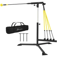 Soozier Baseball Hitting Trainer with 4 Power Bands, 32.7"-43.3" Adjustable Batting Practice Equipment with Stakes, Carry Bag(m-2)