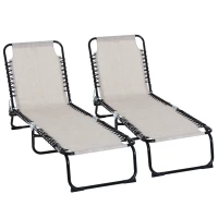 Outsunny Set of 2 Folding Chaise Lounge Chairs, Outdoor Sun Tanning Chairs with Reclining Back, Cream White(m-11)