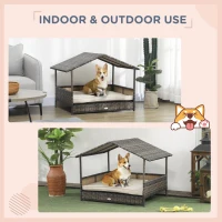 PawHut Wicker Dog House with Removable Cushion Lounge, Khaki(m-4)