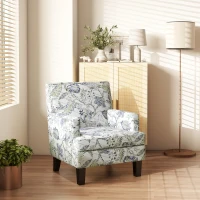 HOMCOM Upholstered Armchair, Mid-Century Accent Chair with Floral Pattern, Nailhead Trim for Living Room, Bedroom, Multicolour(m-8)