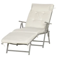 Outsunny Lounge Chair Outdoor, Folding Patio Chaise Lounger, 360 lbs 7-Position Adjustable Back Outdoor Recliner with Cushion, Headrest for Garden, Backyard, Poolside, Cream White(m-13)