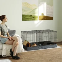 PawHut Guinea Pig Cage with Removable Top, 2 Separate Area, Waterproof Bottom Liner, Ramp, Perch, for Rabbits, Hedgehogs(m-1)