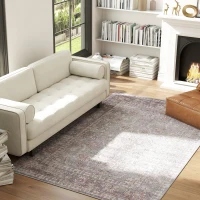 HOMCOM Machine Washable Area Rug 5x7, Non-Slip Traditional Flower Print Floor Carpet for Living Room, Bedroom, Grey and Brown(m-3)