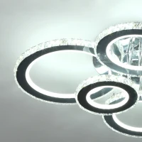 HOMCOM Elegant LED Chandelier with 6 Rings, Ceiling Light with Cool White Lighting for Living Room, Dining Room, or Bedroom, Silver(m-8)