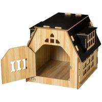 PawHut Cottage Design Small Dog House Indoor with Roomy Interior, Cute Wooden Pet Homee with Windows, Lockable Door with Bone Shape, for Small Sized Dog, Oak(m-11)