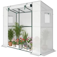 Outsunny Walk-in Portable Greenhouse Small Greenhouse for Outdoors with UV-resistant PE Cover, 6.6' x 2.5' x 5.6' White(m-1)