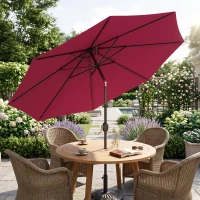 Outsunny 10' x 8' Round Market Umbrella, Patio Umbrella with Crank Handle and Tilt, Outdoor Parasol for Garden, Wine Red(m-1)