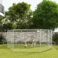PawHut 13.4' x 11.5' x 5.6' Dog Kennel Outdoor for Medium and Large-Sized Dogs with Lockable Door, Silver(m-8)