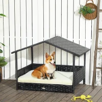 PawHut Wicker Dog House with Removable Cushion Lounge, Cream White(m-2)