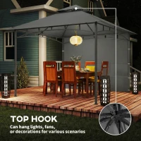Outsunny 10' x 10' Patio Gazebo, Double Roof Outdoor Gazebo Canopy Shelter with Storage, Hook, Metal Frame, Dark Grey(m-7)