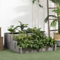 Outsunny 3 Tier Raised Garden Bed, Water Draining Fabric for Soil, Elevated Wood Flower Box for Vegetables, Herbs, Gray(m-2)