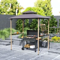 Outsunny 8' x 5' Grill Gazebo, Double Tiered Barbecue Grill Gazebo Shelter with 2 Side Shelves and 10 Hooks for Patio, Garden(m-2)