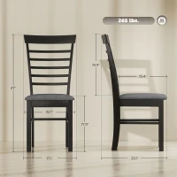 HOMCOM Wooden Dining Chairs Set of 2, Farmhouse Upholstered Kitchen Chairs with Rubber Wood Frame, Black and Gray(m-3)