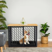 PawHut Dog Crate Furniture, Heavy Duty Dog Kennel End Table with Removable Tray, for Small Medium Dogs, Indoor Use, Black(m-10)