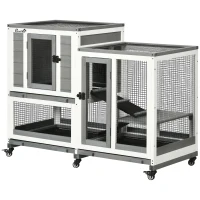 PawHut Three Story Wooden Rabbit Cage Bunny Hutch, Gray(m-1)