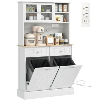 HOMCOM Kitchen Cabinet with Charging Station, 2 Tilt Out Cabinets, Microwave Stand, Freestanding Kitchen Pantry Cabinet, White(m-13)