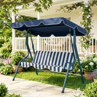 Outsunny Outdoor Porch Swing with Adjustable Canopy, 3-Seater Patio Swing Chair with Cushion, Blue(m-8)
