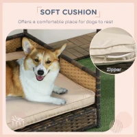 PawHut Wicker Dog House with Removable Cushion Lounge, Khaki(m-8)