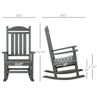 Outsunny HDPE Porch Rocker Chair, Outdoor Rocking Chair with High Back, Arms, Slatted Design, for Indoor and Outdoor, Dark Gray(m-3)