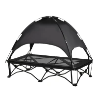 PawHut Elevated Pet Cot with Removable Canopy Shade UV Protection Portable Foldable Raised Bed Cot Carry Bag for Large and Medium-sized Dogs Indoor Outdoor Black(m-11)