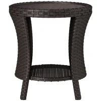 Outsunny 18" Wicker Outdoor Coffee Table, PE Rattan Patio Side Table with 2-Tier Storage, Composite Wood Top, Brown(m-2)