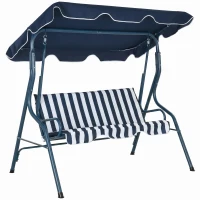 Outsunny Outdoor Porch Swing with Adjustable Canopy, 3-Seater Patio Swing Chair with Cushion, Blue(m-13)