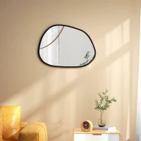 HOMCOM 27.5" x 19.5" Irregular Mirror, Decorative Vanity Mirror with Pine Wood Frame for Bathroom, Living Room, Bedroom, Black(m-8)