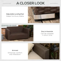 Outsunny Outdoor Wicker Loveseat, Patio Furniture Couch with Cushions, 2 Seats PE Rattan Sofa, 2 Throw Pillows, Beige(m-6)