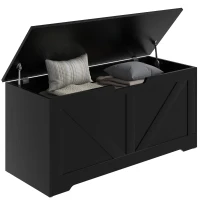 HOMCOM 39.4 Inches Storage Chest, Storage Trunk with 2 Safety Hinges for Living Room, Black Wood Grain(m-9)