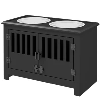 PawHut Dog Food Storage Cabinet with Bowls & Dog Feeding Station, Black(m-1)
