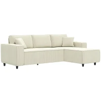 HOMCOM Corner Sofa with Changeable Chaise, Corduroy L-Shaped Sectional Sofa with Pocket Spring, 2 Pillows, Cream White(m-2)